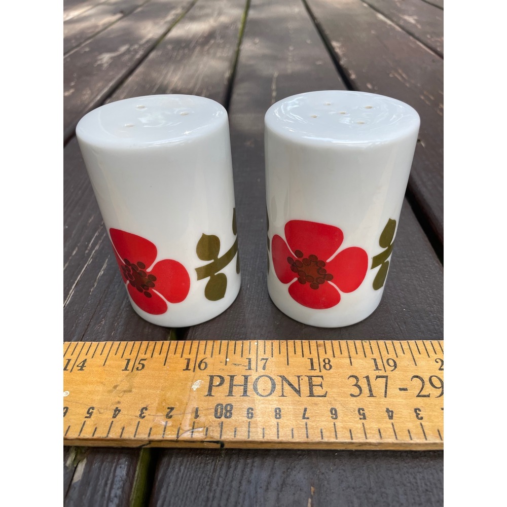 Vintage Mid Century Red Poppy Ceramic Salt and Pepper Shakers Retro Floral Set
